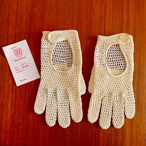 Autofahrer Leder Strick Häkel Handschuhe Damen weiß / creme True Vintage 70er - Bild 1 von 5