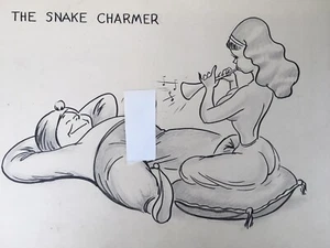 VINTAGE 1946 SNAKE CHARMER RISQUE FANTASY COMIC ART NUDE Original Pencil Drawing - Picture 1 of 3