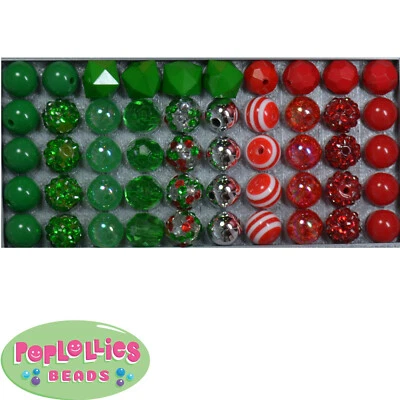 12mm Christmas Medley Acrylic Mixed Style Bubblegum Beads Lot 50 pc.chunky - Image 1 of 2