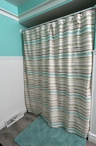 Caribbean Joe SHOWER CURTAIN Green Coral Tan Cream Stripes 70x72 - Picture 1 of 4