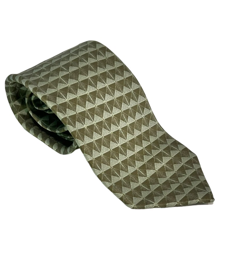 GIANFRANCO FERRE 意大利绿色几何豪华柔软丝绸领带 — 第 1/4 张图片