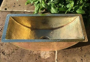 Brass Trough Sink Unlacquered Brass Bath , Bar Sink with drain 16" - Picture 1 of 4