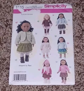Simplicity 1515 Doll Clothes 18" Top Leggins Skirt Jacket Boots AMERICAN GIRL - Picture 1 of 1