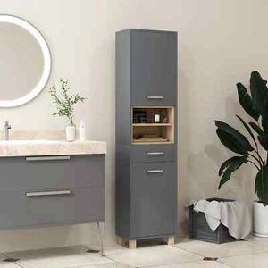 High Slimline Bathroom Tallboy Free Standing Cabinet Tall Storage Cupboard Grey - Picture 1 of 12