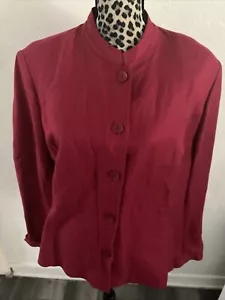 JM Collection Colorless Blazer Jacket 18 LINEN Maroon Wine Long Sleeve Button - Picture 1 of 5