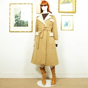 Vintage 1970s Wool Blend Overcoat With Belt Camel Color Size M - Picture 1 of 7