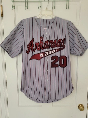 VTG Sports Belle Arkansas Razorbacks Pinstripe Baseball Jersey Size M #20 Gray Cover