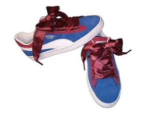 PUMA Suede Heart Satin Lapis Blue, Urban Red Sneakers Shoes Womens 7.5 - Picture 1 of 8