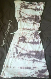 Women XS tie dye shoulder pads pink white purple watercolor T-shirt midi dress - Picture 1 of 5