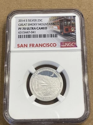 2014-S Great Smoky Mountains Silver Quarter NGC PF 70 Ultra Cameo Trolley - Image 1 of 2