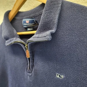 Vineyard Vines Sweater Pullover Mens Medium Navy Saltwater 1/4 Zip Cotton - Picture 1 of 18