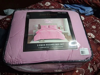 BRAND NEW-Juicy Couture Amora Gathered Heart, Pink, Full/Queen Comforter 3pc Set - Image 1 of 4