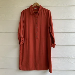 Vestido John Mark Grande L Rojo Rústico Súper Suave Tencel Pestaña Enrollable Mangas Bolsillos - Imagen 1 de 11