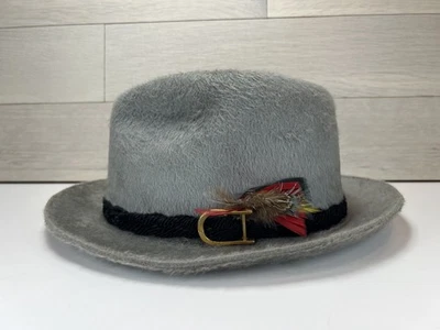 Vintage Biltmore Elliot Style Hat Mens 7 1/8 Grey Hat w/ Feathers Made in Canada - Image 1 of 4