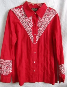 Vintage Bob Mackie Wearable Art Shirt Damen L rot bestickt Western Cowgirl - Bild 1 von 3