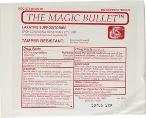 Magic Bullet Suppositories Laxative, 40/Sleeves Of 5 (Total 200)- EXP 12/31/24 - Afbeelding 1 van 4