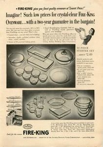 Cristalería de cocina Fire-King 1954, utensilios de horno anuncio impreso vintage - Imagen 1 de 1