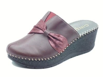 Cinzia Soft IM41002 Bordò Pantofole per Donna in pelle con zeppa