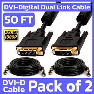2 Pack DVI Cable 50 Feet DVI-D Dual-Link Male to Male Cord Digital Monitor Cable - Picture 1 of 6