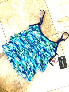 NUOVO CON ETICHETTE TAGLIA 10 MAXINE OF HOLLYWOOD SWIM TANKINI RET$64,00 BLU,GRN SOFTBRA - Foto 1 di 6