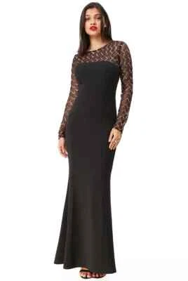 City Goddess Black Diamond and Sequin Contrast Evening Party Maxi Dress Sze UK 8 - Image 1 of 3