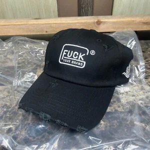 FYB FvckYourBrand Distressed Strap Back Dad Hat Baseball Cap Black NEW - Picture 1 of 5