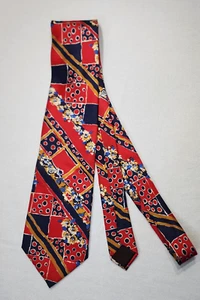 Lanvin France Seta Silk Tie Blue Red Gold Floral Polka Dot 59 inch long Designer - Picture 1 of 11