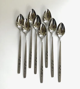 Oneidacraft Capistrano Deluxe Stainless Ice Tea Spoons Floral 7.5 In Set of 8 - Picture 1 of 7