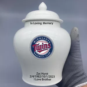 Ceramic Medium Urn for Minnesota Twins Baseball Theme, Custom Text - Picture 1 of 4