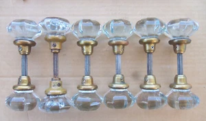 Vintage Large Glass Door Knob Set 8 Point Octagon / Dutch Auction - Picture 1 of 2