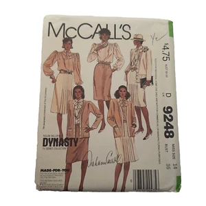 McCall's 9248 Dynasty Jacket Blouse Tie & Skirts Sz 14 VTG 80s Pattern UC FF - Picture 1 of 6