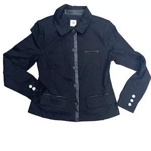 CAbi Black Tudor Pointe Faux Leather Detail Jacket Blazer Sz Small #3376 Luxury - Picture 1 of 6