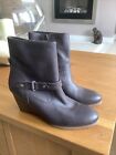 Esprit Leather Ankle Boots Brown UK 5/38 Wedge Shoes Round Toe 
