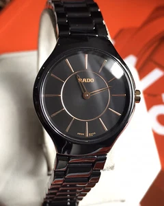 Ladies Rado True Thinline Black Ceramic Swiss Designer Watch R27742152 Genuine - Picture 1 of 14