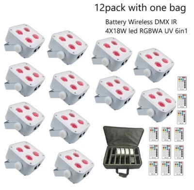 12pc/lot DJ Par 4x18W Battery led Uplight RGBWA+UV Wireless IR par light wedding - Image 1 of 4