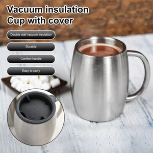 Stainless Steel Camping Mug Reusable Insulated Double Walled Tea Coffee Cup - Picture 1 of 16