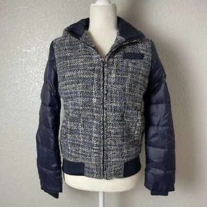 NWT Members Only Hooded Tweed Down Jacket Navy Blue Sz S $198 - Picture 1 of 12