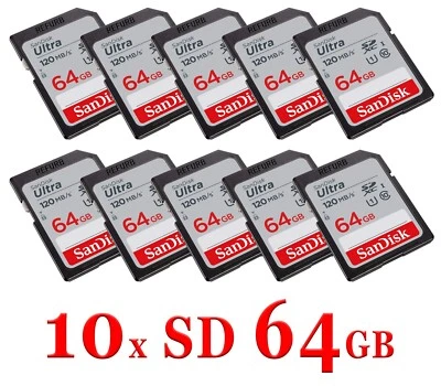 10x SanDisk 64GB Ultra SDXC UHS-I / Class 10 Memory Card, Speed Up to 120MB/s - Image 1 of 4