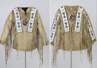 Old American Beige Buckskin Suede Leather Fringe Beaded Powwow War Shirt Wbs230