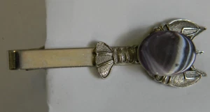 Silver tone purple quartz cabochon lobster tie clasp - Picture 1 of 6