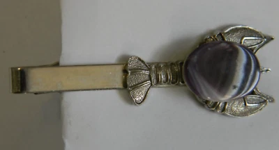 Silver tone purple quartz cabochon lobster tie clasp - Image 1 of 4