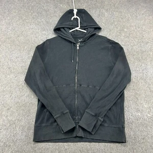 Express Hoodie Mens L Black Full Zip Cotton Drawstring Thermal Waffle Knit Y2K - Picture 1 of 13