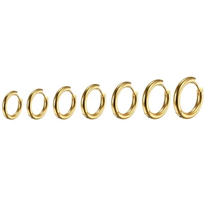 7 Pairs Gold Plated Stainless Steel 8mm-20mm Huggie Hoop Earrings for Men Women - Picture 1 of 7