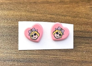 Vintage 1987 Muppet Babies Jim Henson's Baby Miss Piggy Earrings Surgical Steel - Picture 1 of 2