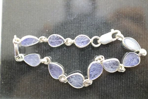 Beautiful Carved Tanzanite Bracelet 925 Sterling Silver 7.5 " 07.66 Grams - Picture 1 of 6