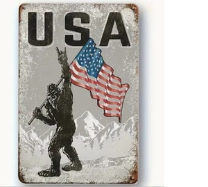 PIE GRANDE CON BANDERA AMERICANA LATA METÁLICA 8X12 PULGADAS. NUEVO - Imagen 1 de 1