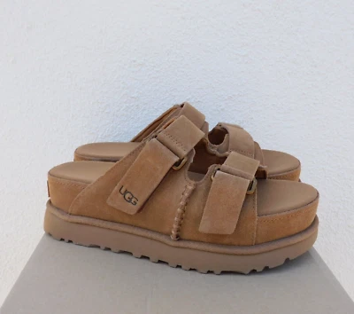 UGG CHESTNUT SUEDE GOLDENSTAR HI PLATFORM SLIDE SANDALS, WOMEN US 7/ EUR 38 ~NEW - Image 1 of 4