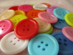 20MM RESIN 4 HOLE BUTTONS - 12 MIXED COLOURS - 120 BUTTONS PER PACK - Picture 1 of 6