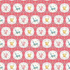 Finding Wonder Tweeting rosa Vögel Stoff Mohnblumen Baumwolle Meterware - Bild 1 von 6