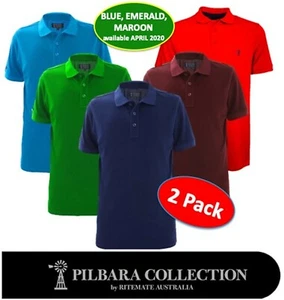 RITEMATE "PILBARA" - 2 PACK -MENS SHORT SLEVE COTTON PIQUE POLO SHIRT - RMPC019 - Picture 1 of 12